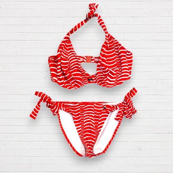 Freya Other - FREYA Red White Striped 2-PC Bikini Top Bottoms Sailboat Nautical Size 34F / S
